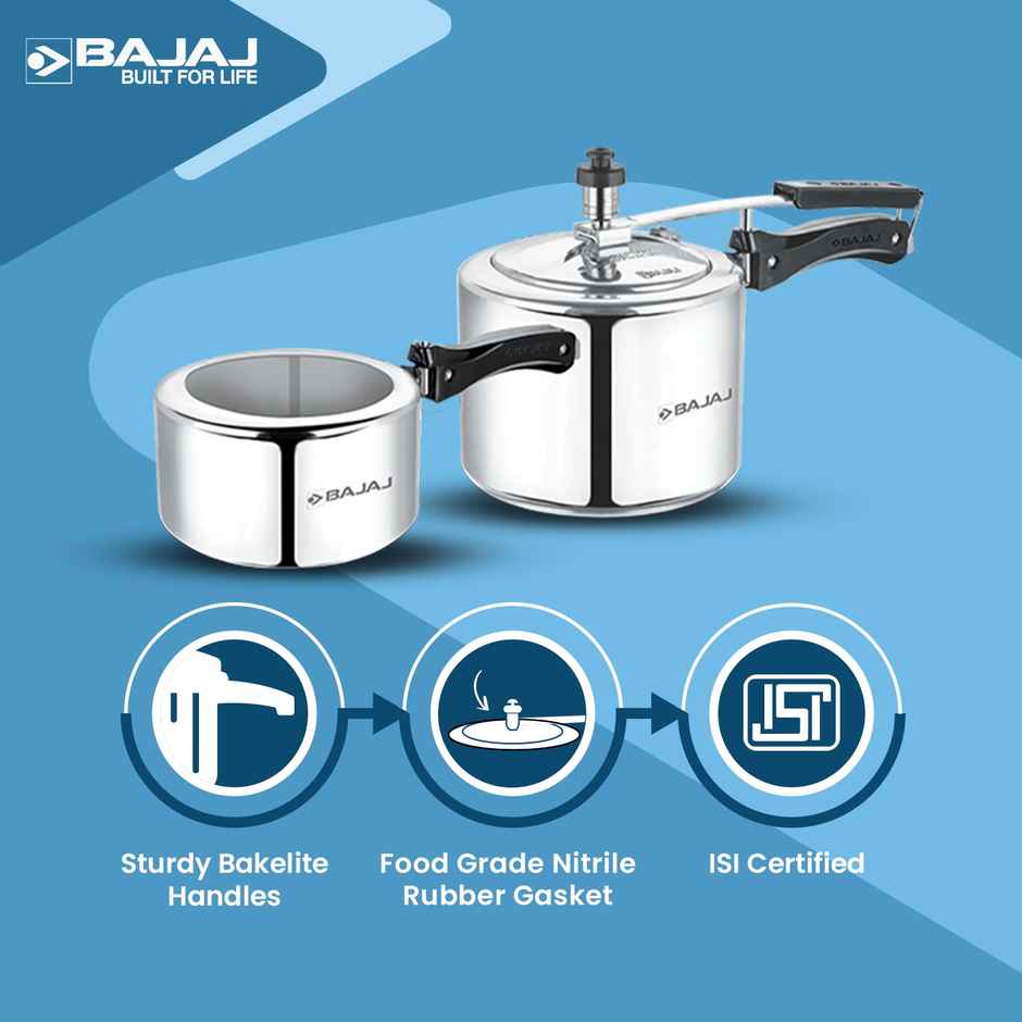 Bajaj Inner Lid Aluminium Pressure Cooker Combo | 2L & 3L | Non-Induction Base
