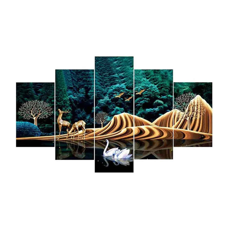 Perpetual Deer Paintings for Wall Decoration | Set of 5 | 3D Scenery | 75 x 43 cm