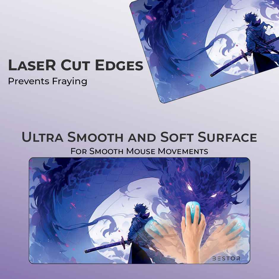 Bestor Dragon Warrior Anime Mouse Pad Dark Reaper Samurai | 60x34 cm | Non-Slip Base | Purple