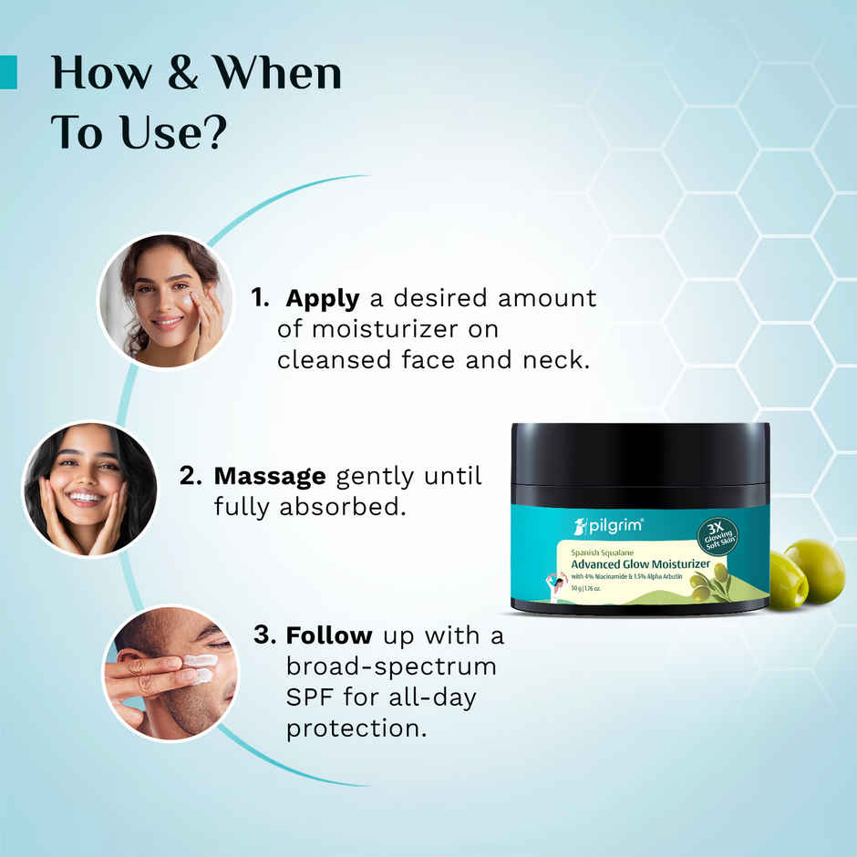 Pilgrim Squalane Glow Moisturizer with Niacinamide & Vitamin C for 3X Glowing Soft Skin