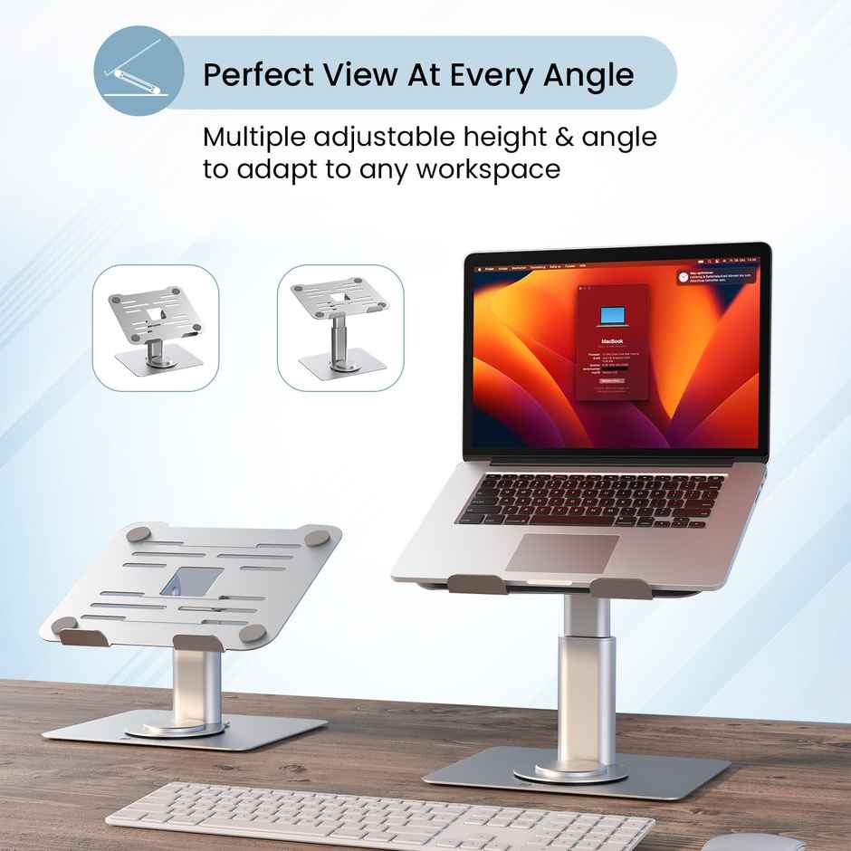 Portronics Twister Metal Laptop Stand with Rotation Base, Adjustable Angle & Height | Grey