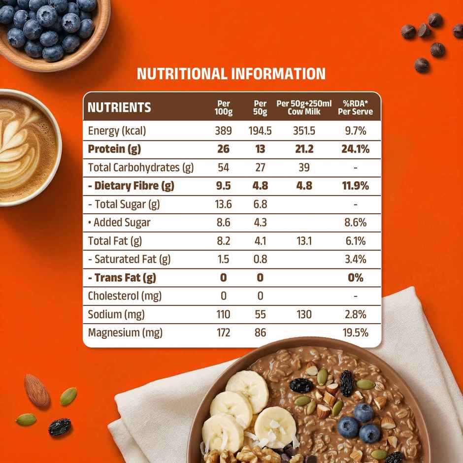 Pintola 26g High Protein Oats | Caffe Mocha - No Refined Sugar - With Almonds & Raisins
