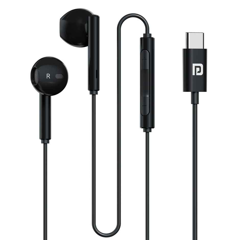 Portronics Conch Theta C in Ear Type C Wired Earphones with in Line HD Mic, Powerful Audio(Black)