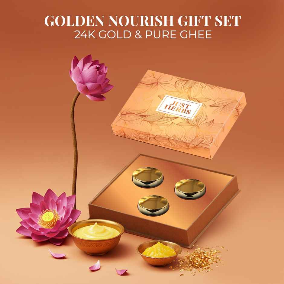 Justherbs Golden Nourish Gift Set | Gifts For Her | 24K Gold & Pure Ghee Ritual