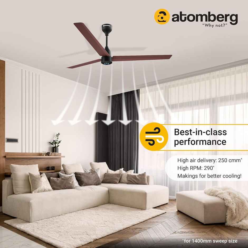 Atomberg Renesa BLDC Ceiling Fan,1400mm,Remote Control,BEE 5 Star,LED Indicators,Brown & Black