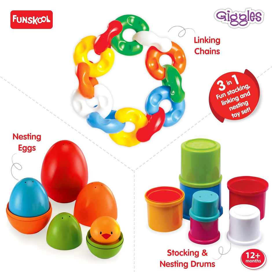 Giggles Funskool Link Stack N Nest Toy Set | Encourages Learning & Development | 12 Months +
