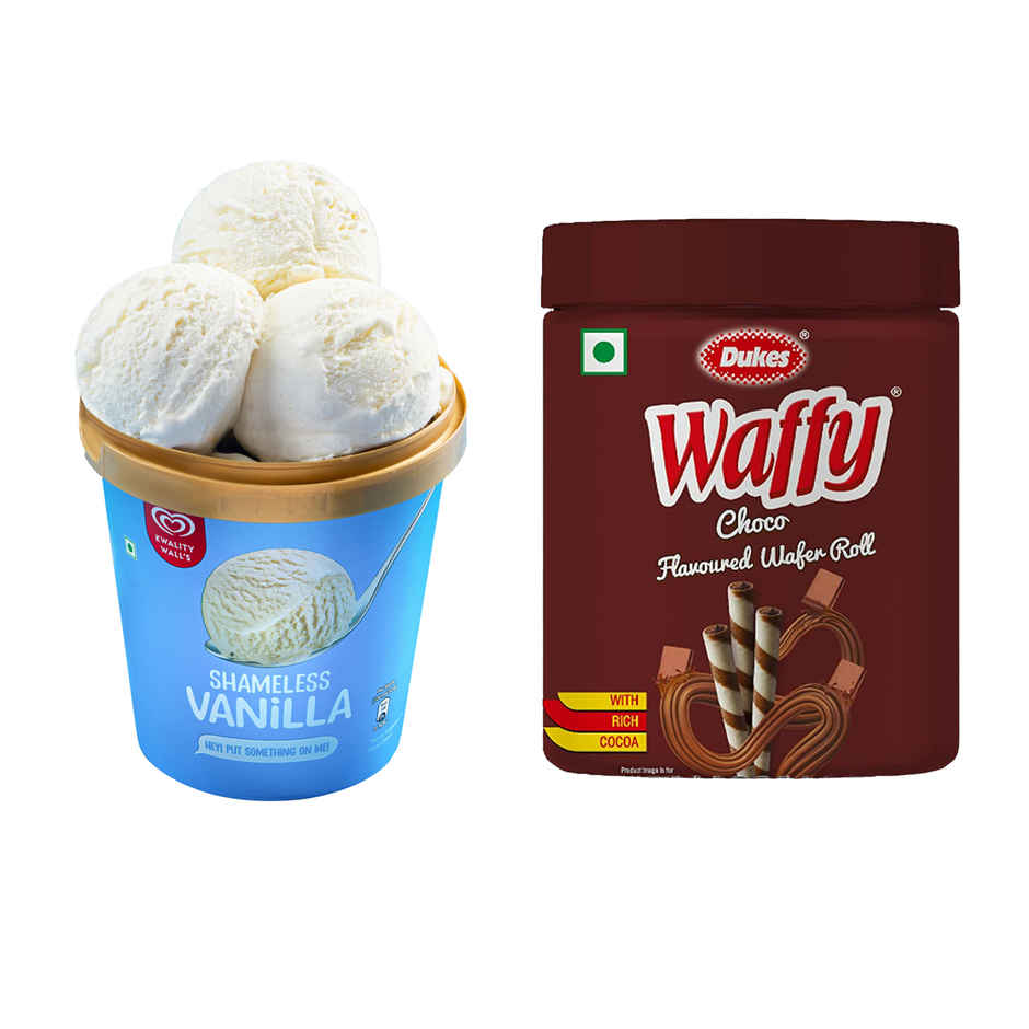 Kwality Wall'S Shameless Vanillaâ Tub(700ml) & Dukes Waffy Chocolate Wafer Rolls(250gms) Combo