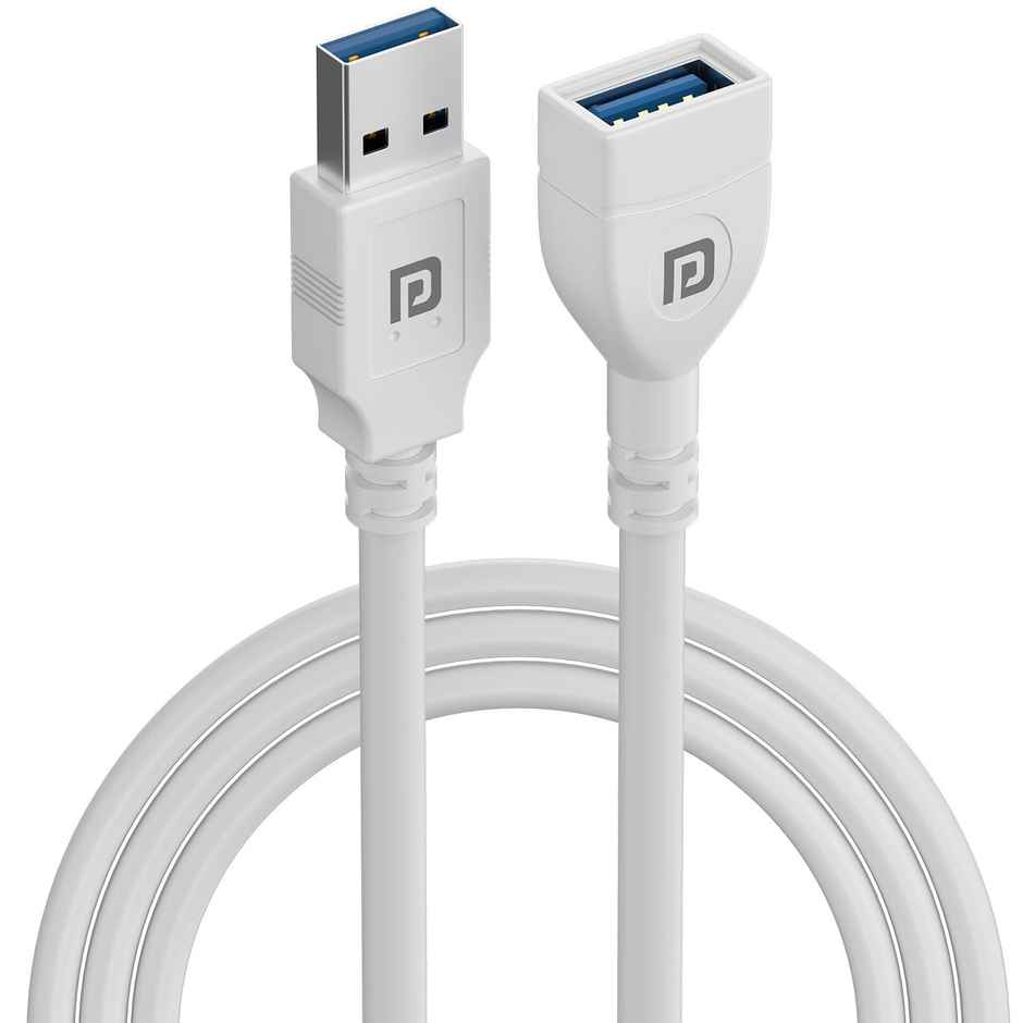 Portronics Uniconnect 3M USB Extension Cable | Durable PVC | Fast Data & Charging | White