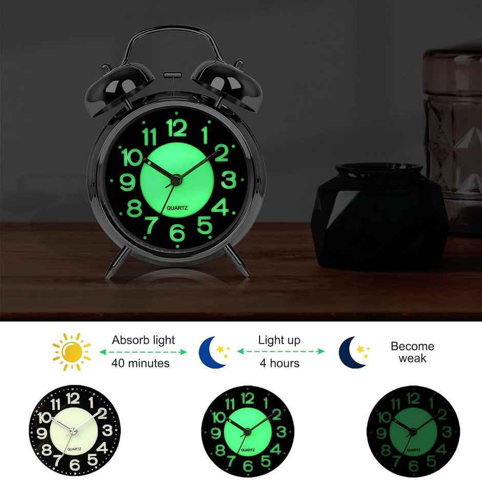 Perpetual Alarm Analog Clock | Non-Ticking Quartz with Backlight | Neon Silver - 11.4 cm