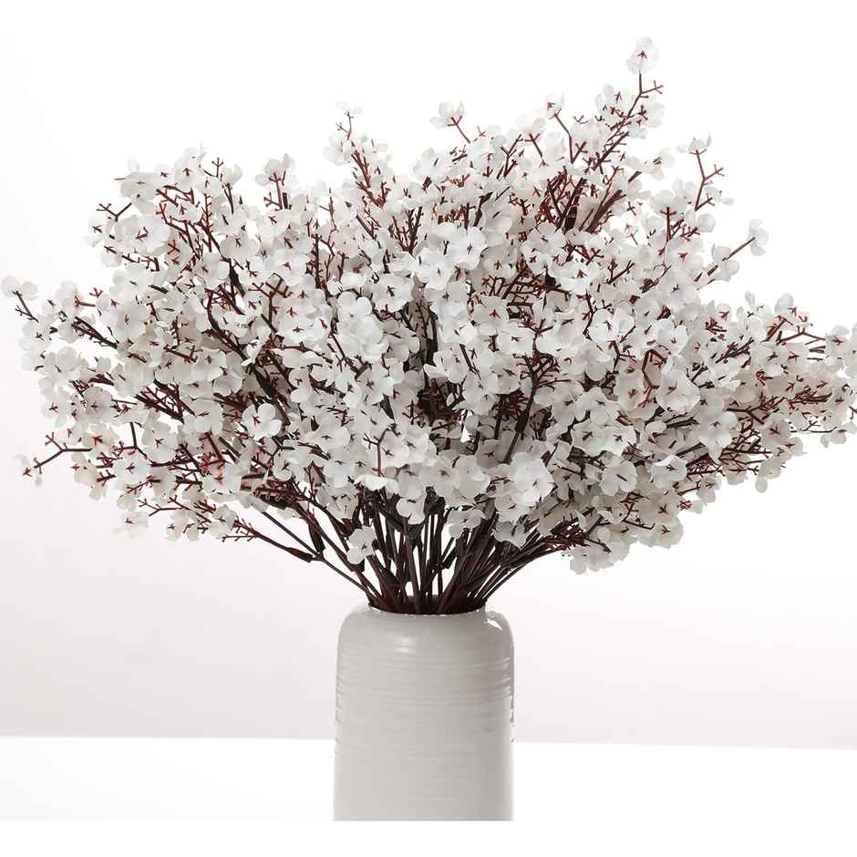 Artificial Baby Breath Gypsophila Flowers Bunch Pack  of 5 | Vase Not Included | Tied Ribbons