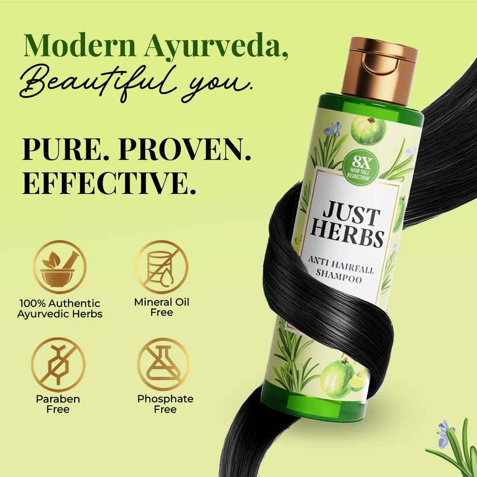 Just Herbs Anti Hairfall Shampoo with Rosemary & Amla  | 8X Hairfall Control