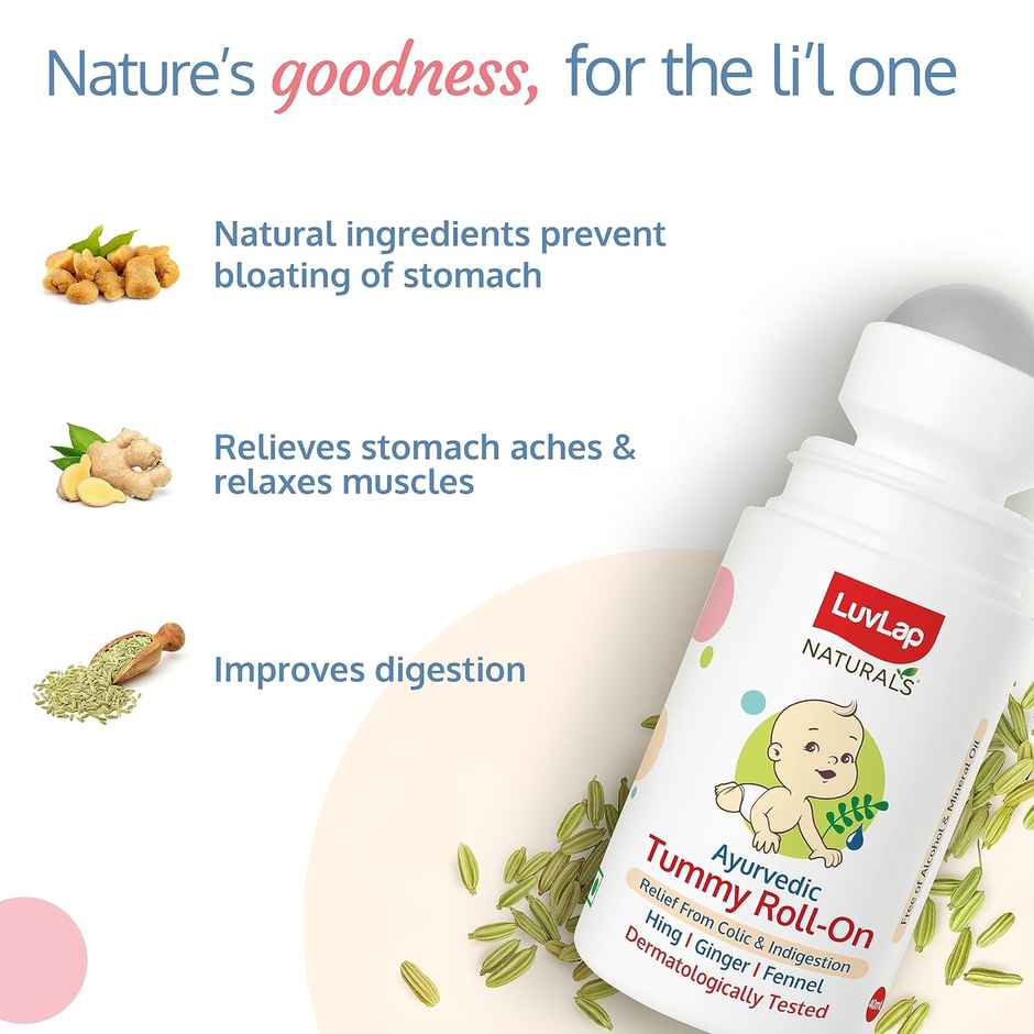 Luvlap Naturals Baby Ayurvedic Tummy Roll On Oil for Colic & Gas Relief, 40ml
