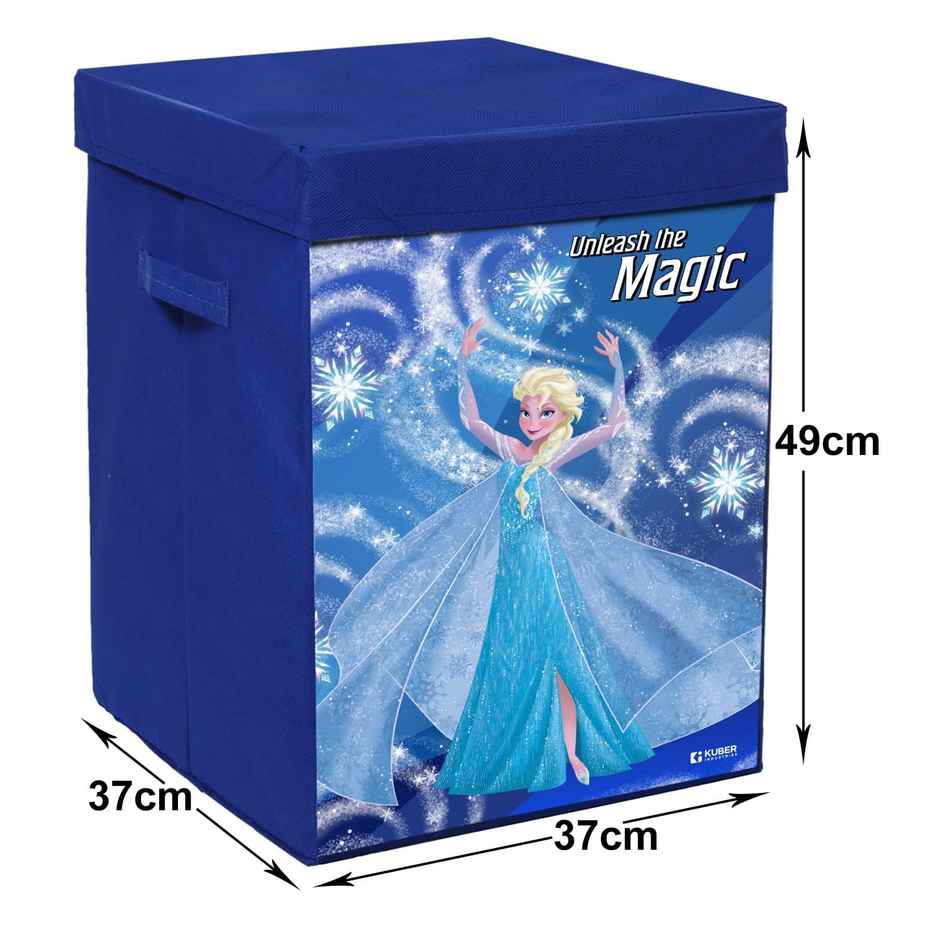 Kuber Industries Foldable Laundry Basket with Lid | Disney Frozen Print | 60 L | Blue