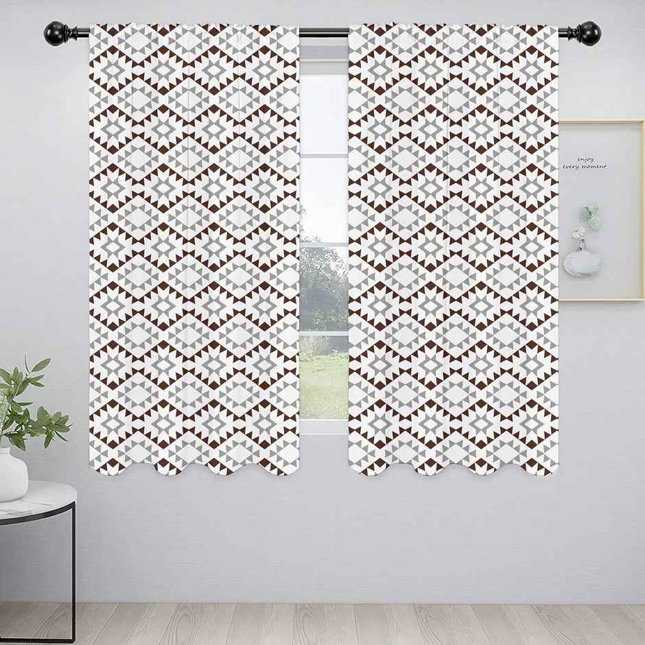 Lushomes Semi-Sheer Window Curtain - Black Grey Geometric | 6 ft | 57 x 72 inch