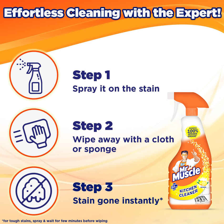 Mr. Muscle Kiwi Dranex Drain Cleaner Powder | Removes Clogs, Blockages In Just 30 Minutes (50g) & Mr. Muscle Kitchen Cleaner Spray, Fresh Lemon (450ml) Combo