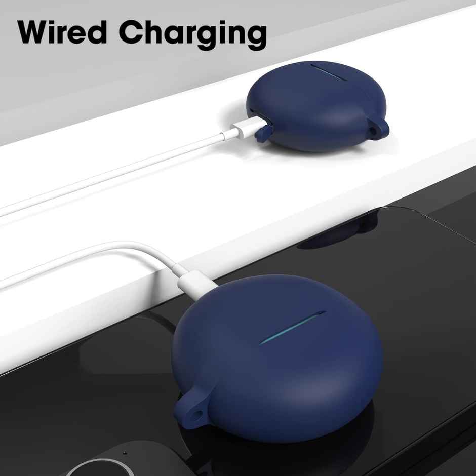 Sounce Silicone Case Cover for Oppo Enco Buds 2 | Shockproof | Anti-Dust with Carabiner | Blue