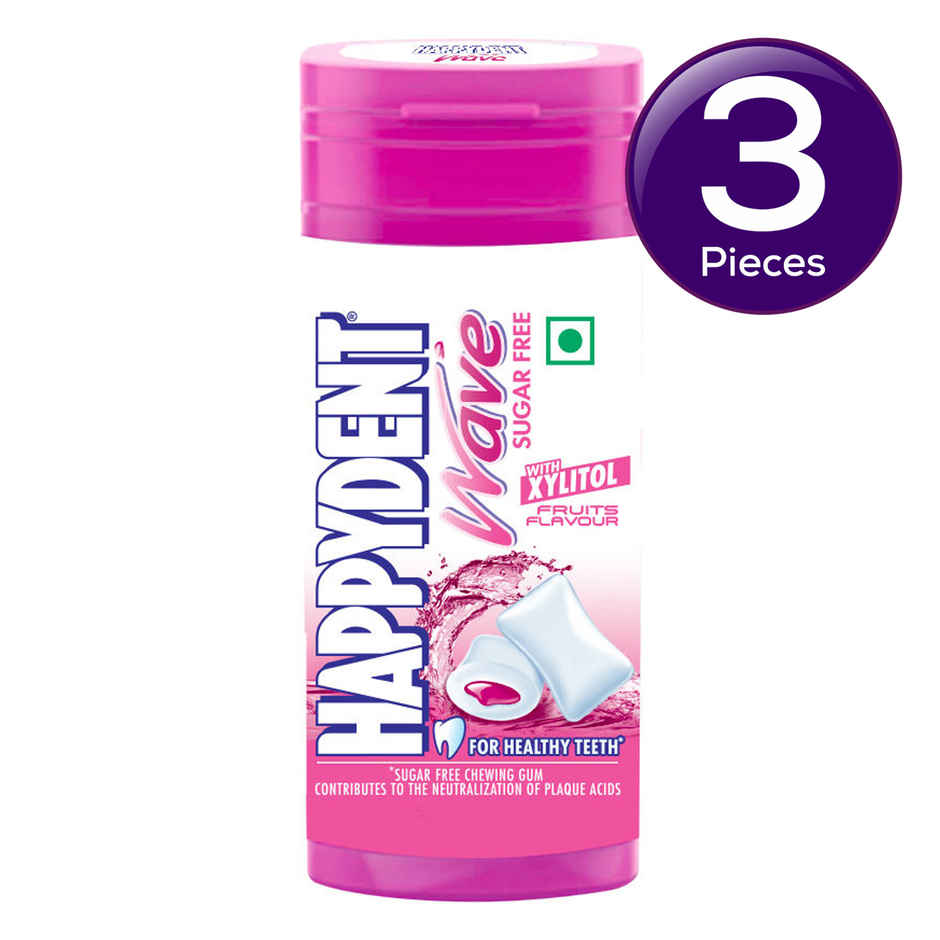 Happydent Wave, Xylitol Sugarfree Fruits Flavour, Chewing Gum Pocket Bottle Combo
