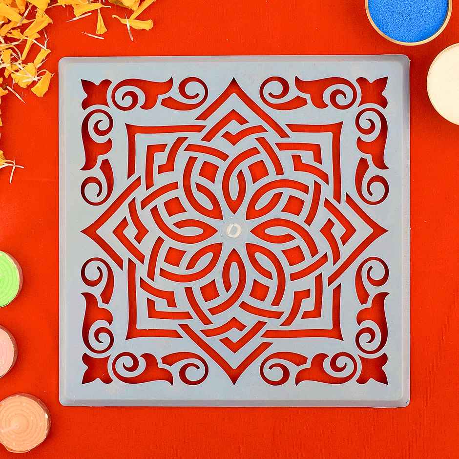Designer Square Rangoli Stencil | Design 2 | 8 x 8 inch | Satvik
