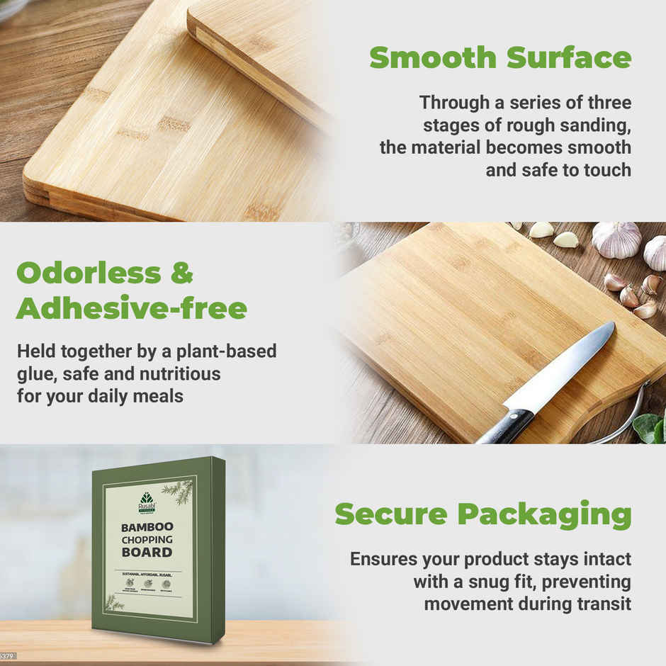Rusabl Bamboo Chopping Board - BPA Free, Eco-Friendly, Anti-Microbial | Medium - 32 x 22 cm