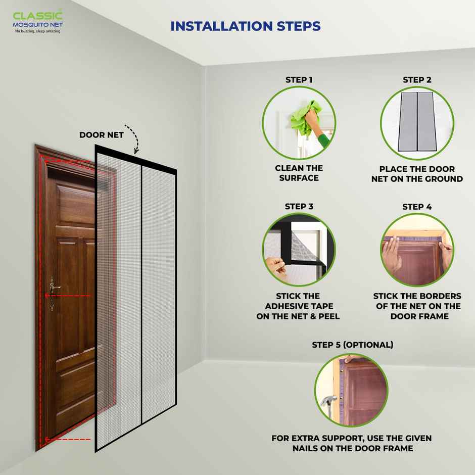 Classic Mosquito Net Magnetic Polyester Mosquito Net For Door | Black - 200 x 100 cm