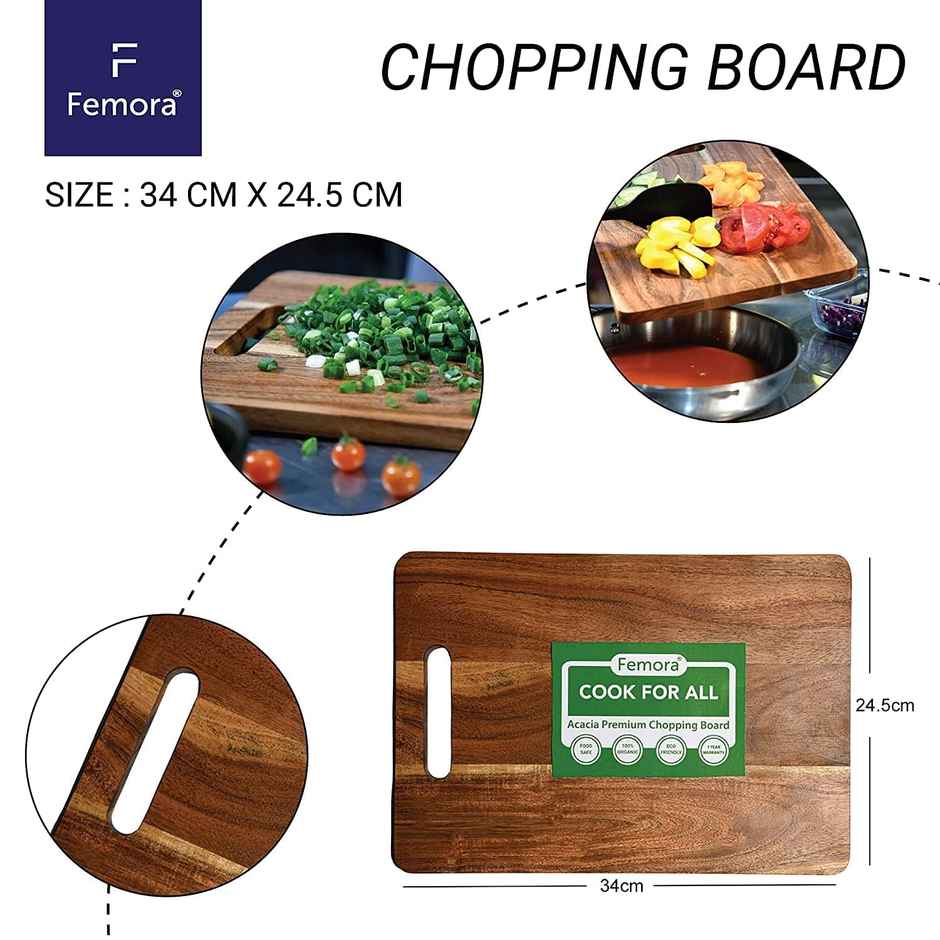 Femora Vegetable Acacia Wood Chopping Board Anti Bacterial Seasoned 135 X 95 Inch (34 X 245 Cm)