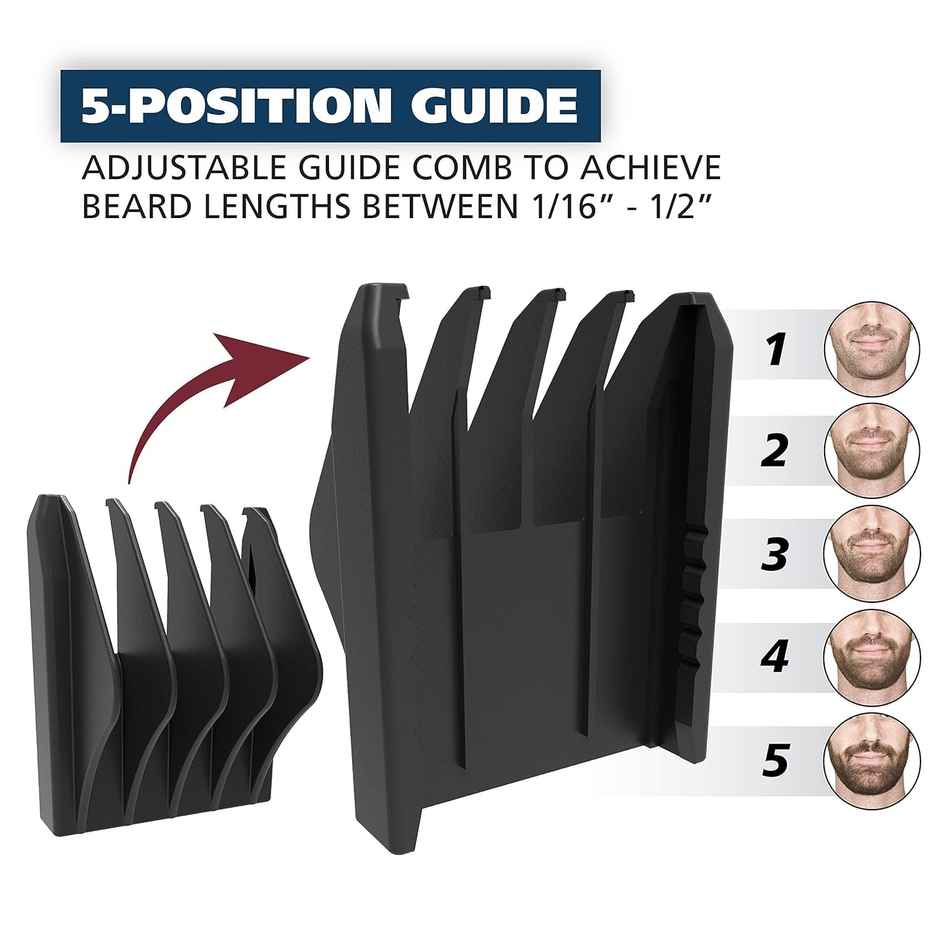 Battery Beard Trimmer for Men | For Beard & Moustache | 1 hour Runtime | Carbon Steel Blade | 8 Length Settings | Black, Silver