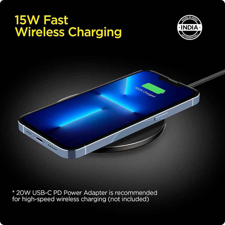 Spigen Wireless Charger for iPhone 17/16/15/13/12/11 Series, Samsung Galaxy S25/S24/S23/S22/S21/S20, OnePlus with USB-A to C Cable - Black