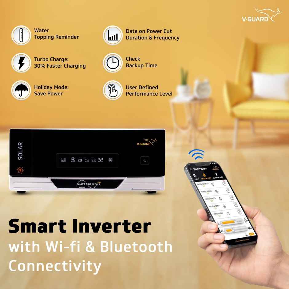 V-Guard Smart Pro 1200 S Pure Sine Wave 1000Va Iot Solar Inverter For Home, Office & Shops