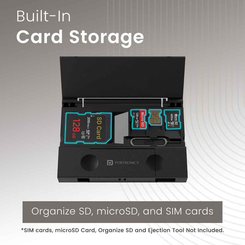 Portronics Mport 30 Plus Card Reader with Storage Case for microSD & SD Cards - Black