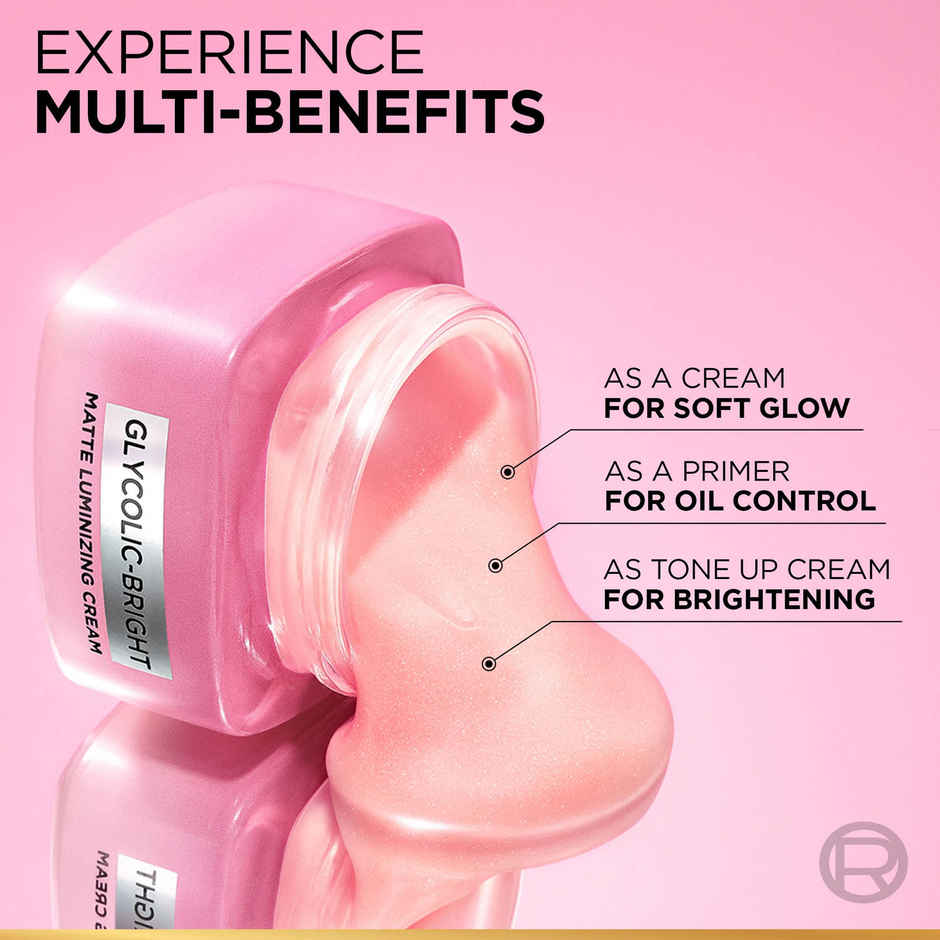 L'Oreal Paris Glycolic Bright Matte Luminizing Cream | Instant Glow Booster | Fades Dark spots