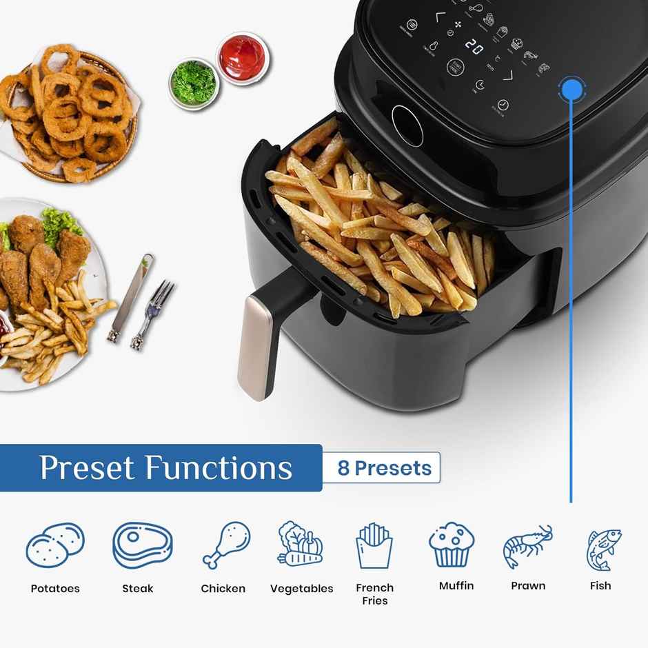 truTRTL Smart Digital 4.5L Air Fryer for Home| 1400 Watt| 8 Preset Menu| Glossy Black