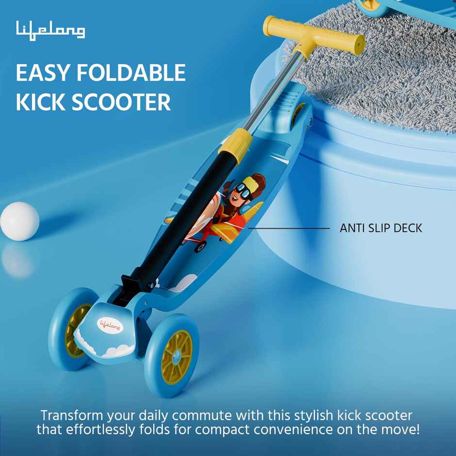 Lifelong Foldable Kick Scooter for Kids Max 50kg | Blue & Yellow