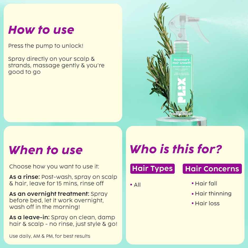 Plix The Plant Fix Rosemary Hair Growth Advanced Hair Spray For Fuller | Thicker Hair Combo
