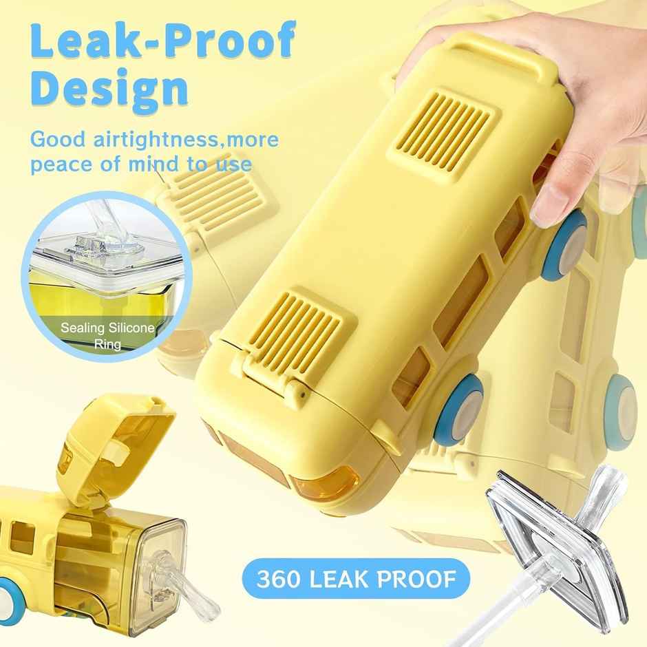 ReeQ Kid's Bus Shape Water Bottle | Yellow - 500 ml