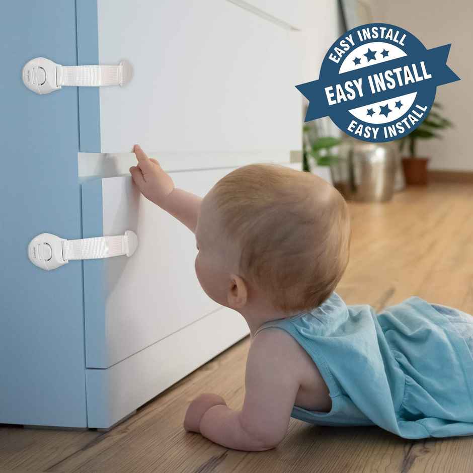 LuvLap Baby Safety Furniture Locks | Pack of 10 | Adjustable and Flexible with 3M Adhesive