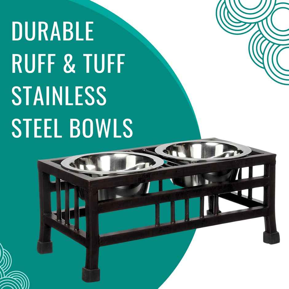 Pets Empire Metal Diner With Stainless Steel Bowls For Food & Water For Medium Breeds