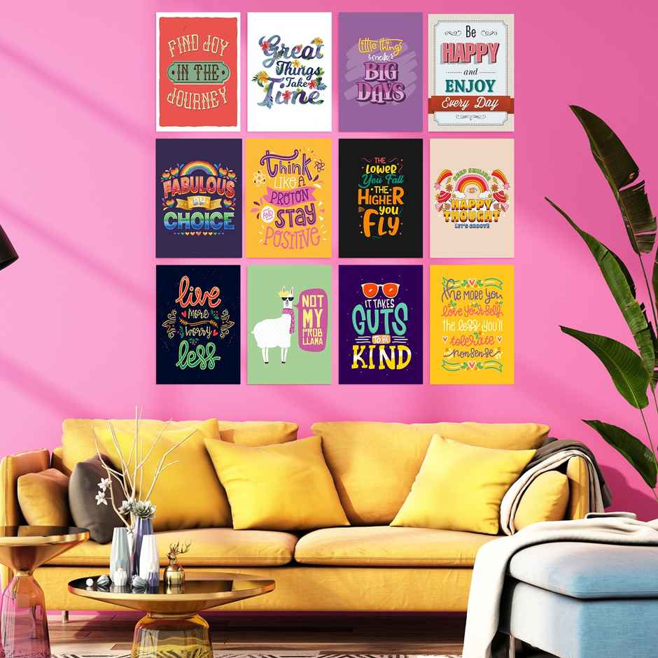 Paper Plane Design Good Vibes Inpiratinal Quotes Wall Posters | Set Of 12 | Size 29 x 21 cm | D6