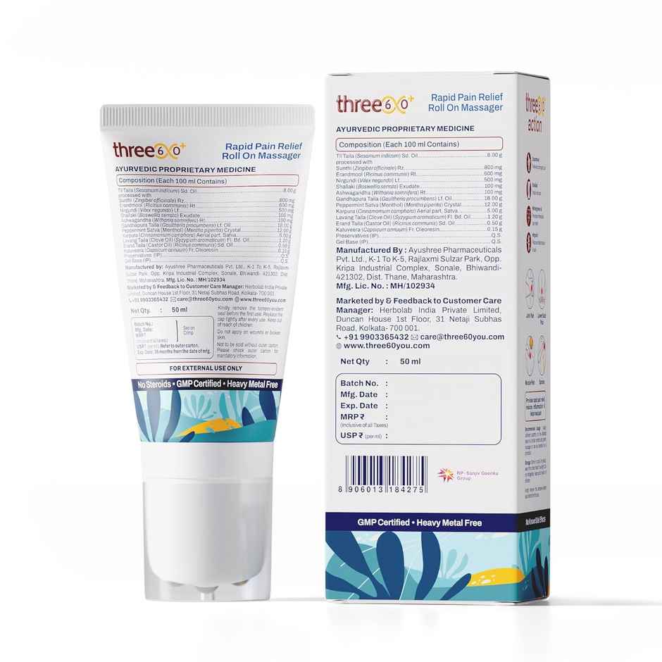 three60+ Rapid Pain Relief Roll On Massager - Immediate and Long Lasting