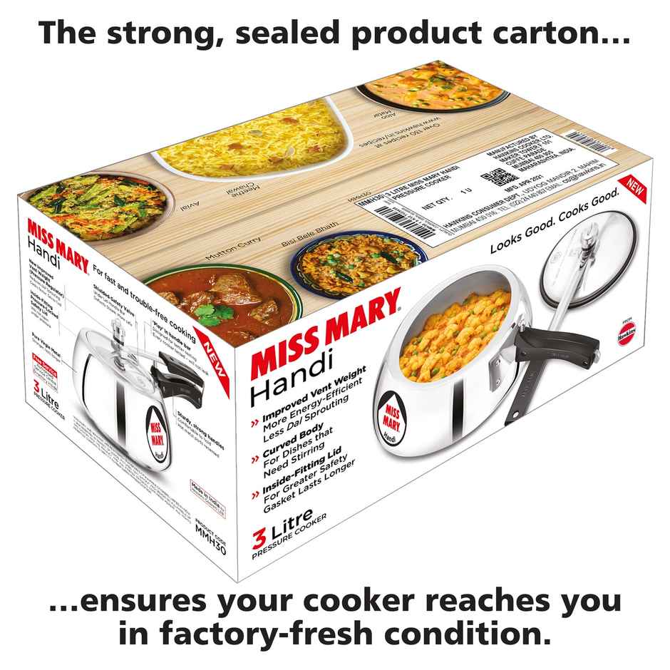 Hawkins 3 Litre Miss Mary Handi Pressure Cooker Inner Lid Cooker - Silver