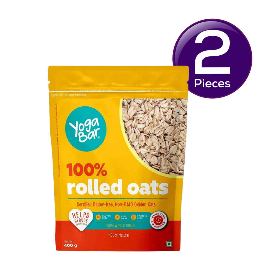Yogabar Rolled Oats 400g Pouch | Premium Golden Rolled Oats, Gluten Free Oats with High Fibre Combo