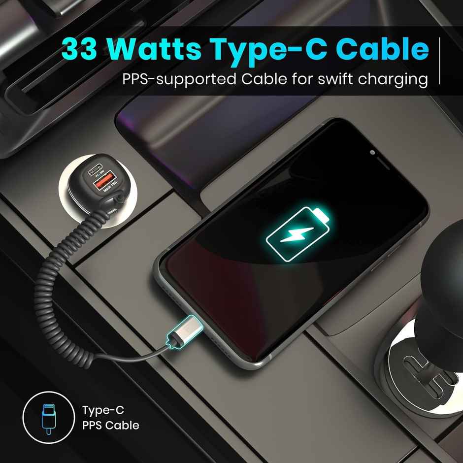 Portronics Car Power 1C 20W Car Charger With Triple Output- Black