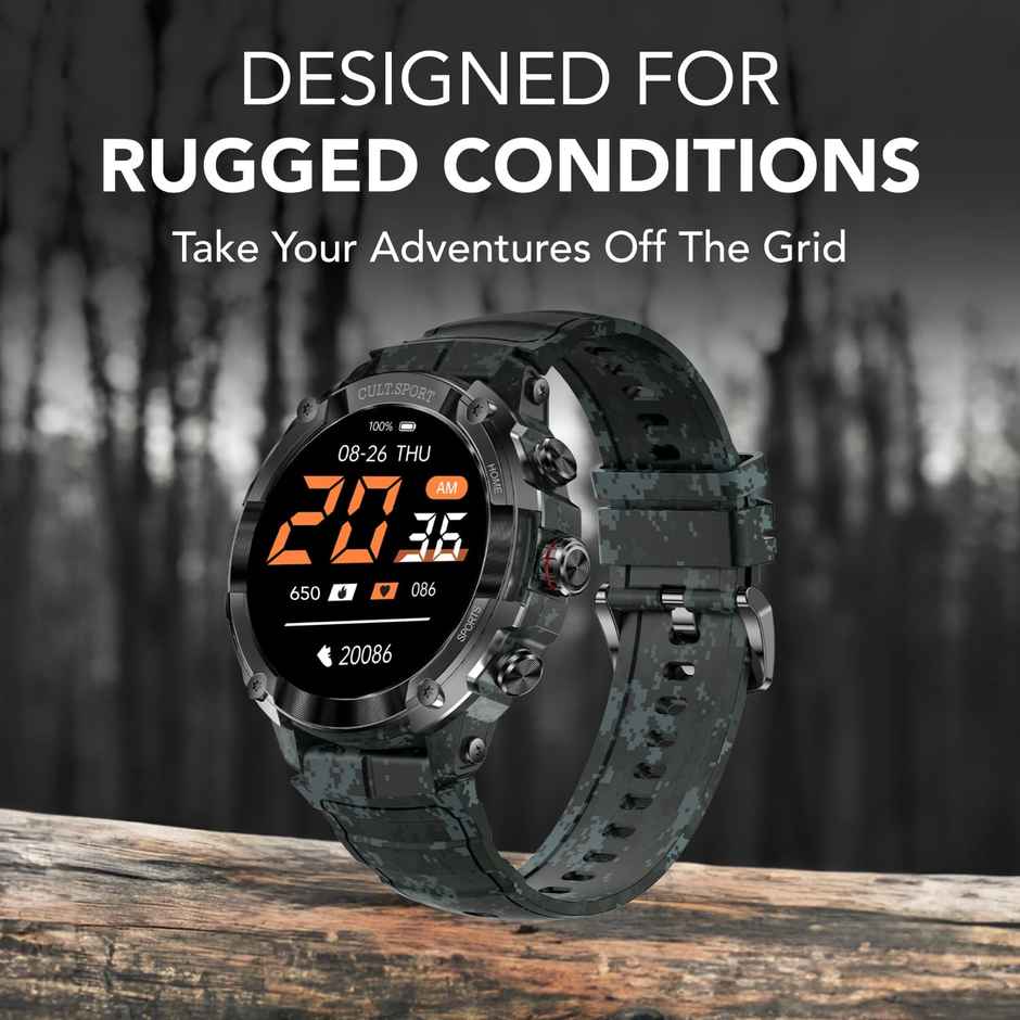 Cultsport Ranger XR 1.43" AMOLED Display Outdoor Rugged Smartwatch, BT Calling (Camo Grey)