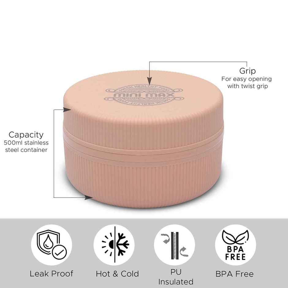 JAYPEE Mini Max Sr. Lunch box, Inner stainless Steel with Plastic Dish Inside | Peach - 500 ml