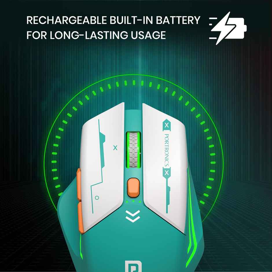 Portronics Vader Max Wireless Rechargeable Mouse, Bluetooth 5.3 & 2.4 GHz Dual Mode | Green