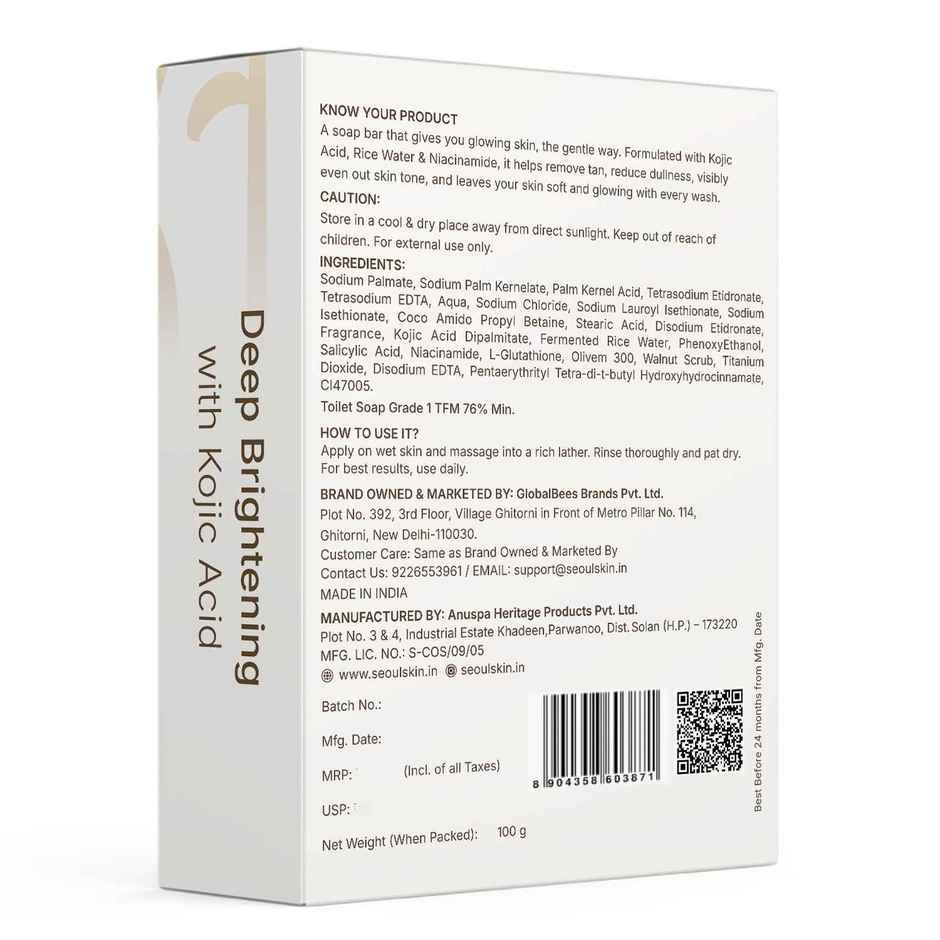 Seoulskin Kojic & Rice Soap | Brightening | Dark Spots, Tan Removal | All Skin Types
