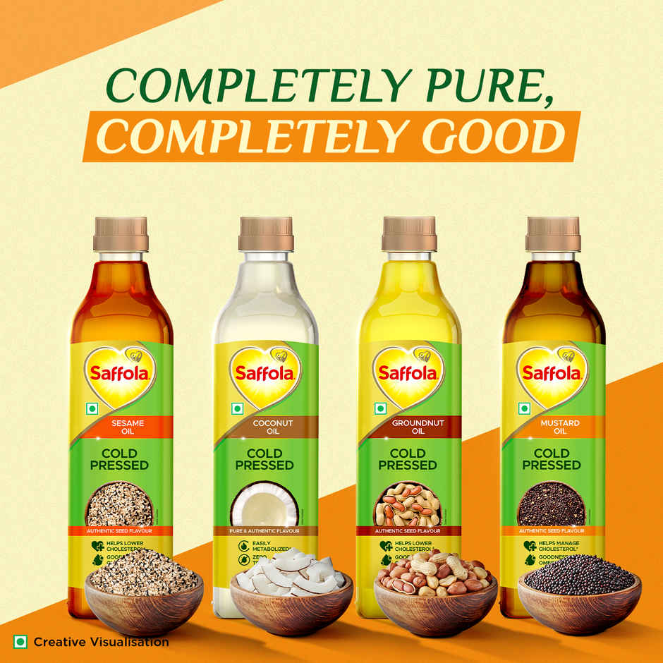Saffola Cold Pressed Kachi ghani Mustard Oil, 0 trans fat, Unrefined, Chemical free