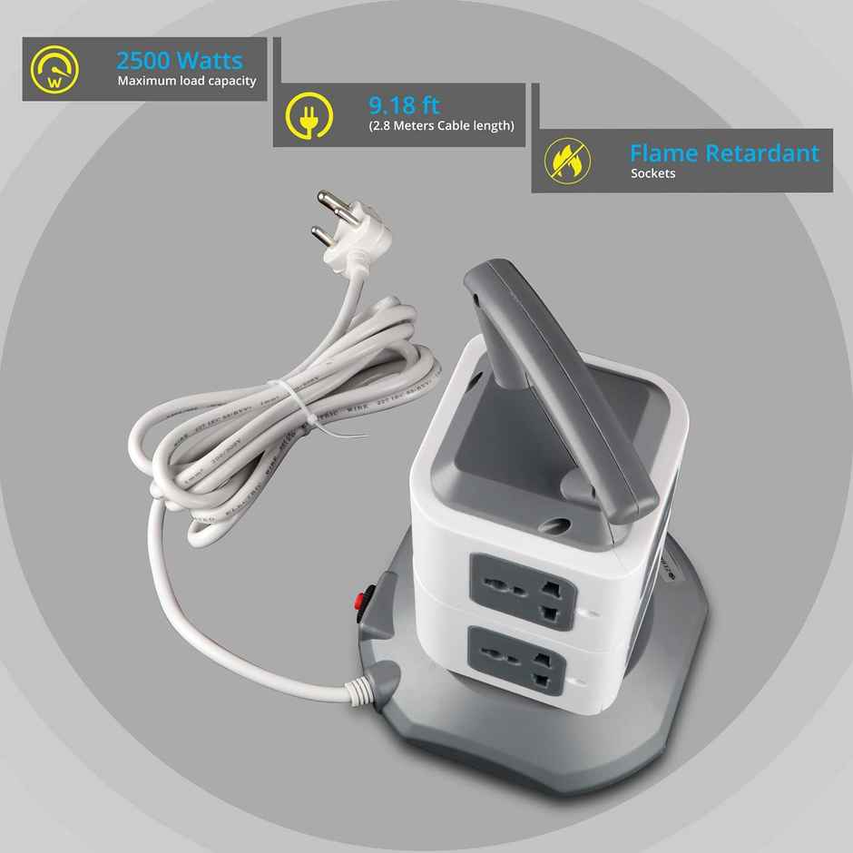 Zebronics Ts3320 Usb Tower Extension Socket With 7 Universal Socket 2 Usb Ports 2.8M Cable 250V