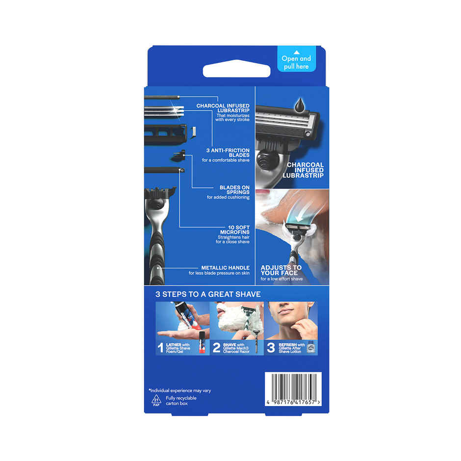 Gillette Mach3 Charcoal Shaving Razor with New Enhanced Lubrastrip with Touch of Charcoal