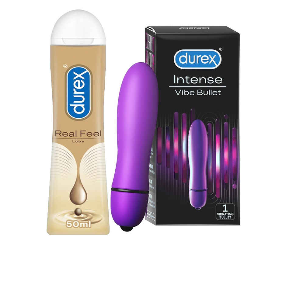 Durex Intense Vibe Bullet (1pc) & Durex Lube - Real Feel - Long Lasting Lubricant (50ml) Combo