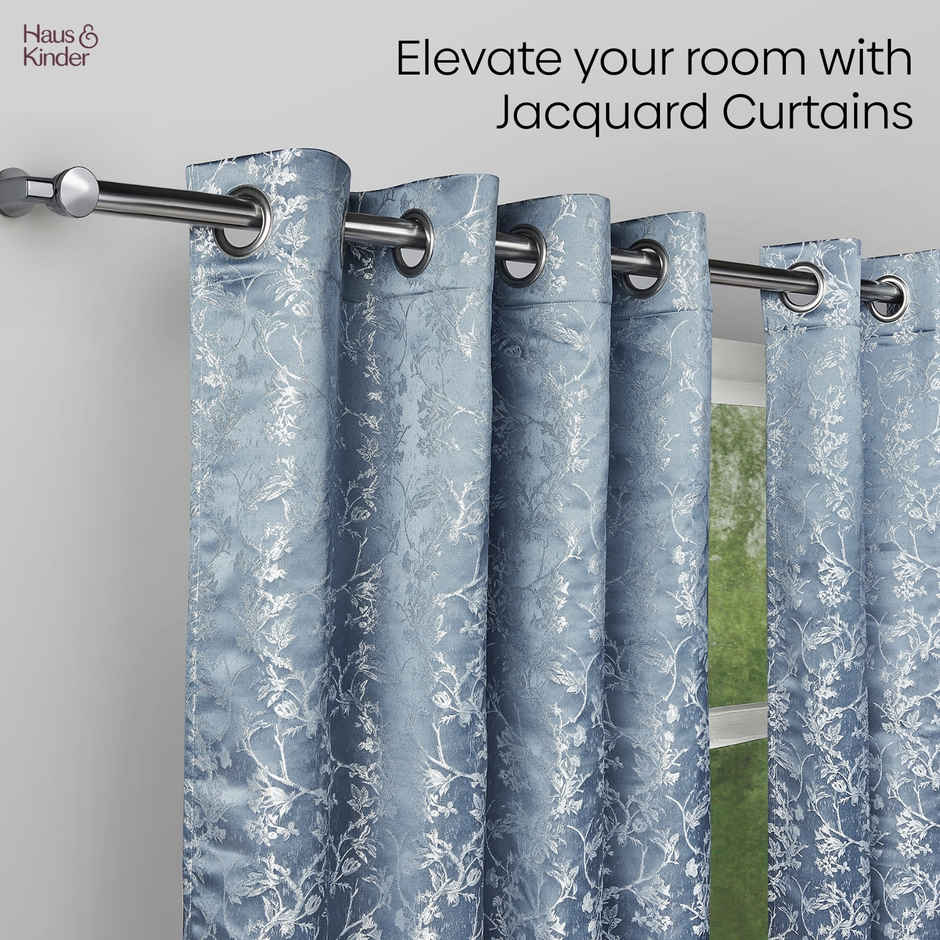 Haus & Kinder Polyester Jacquard Evening Grace Window Curtain | Blue